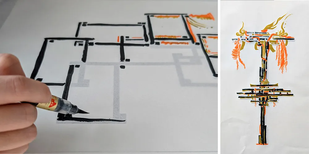 「墨絵に挑戦！お神輿の装飾を和紙に描こう」